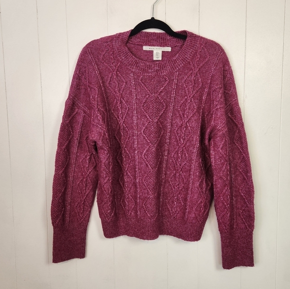 Max Studio Pink Cable Knit Sweater Soft Warm Winter Womens Size Medium Crew Neck - Picture 8 of 8